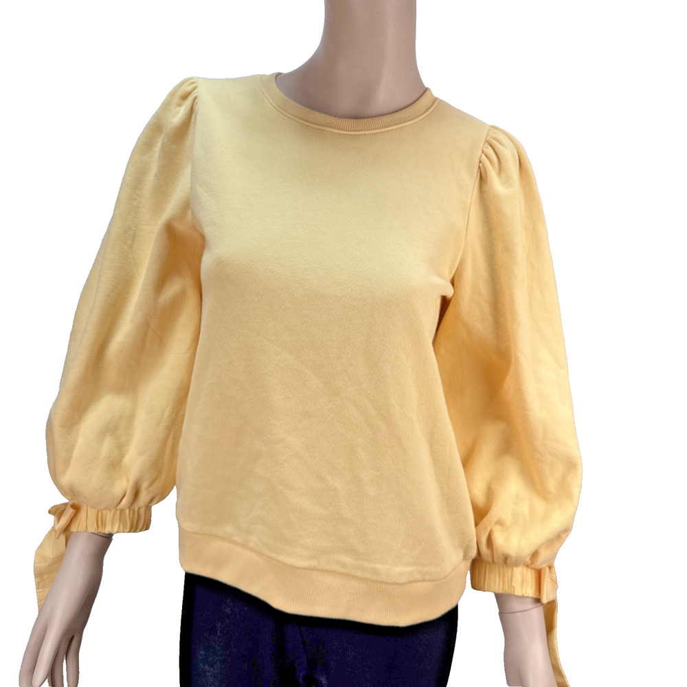 Nation LTD Isabella Tie Cuff Sweatshirt Size M Pastel Butter Yellow‎ Cotton Cozy